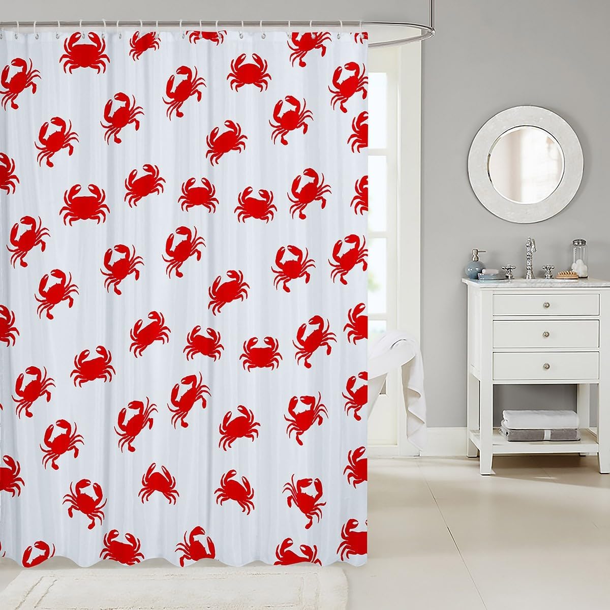 Stunning Red Crab Waterproof Bathroom Shower Curtain