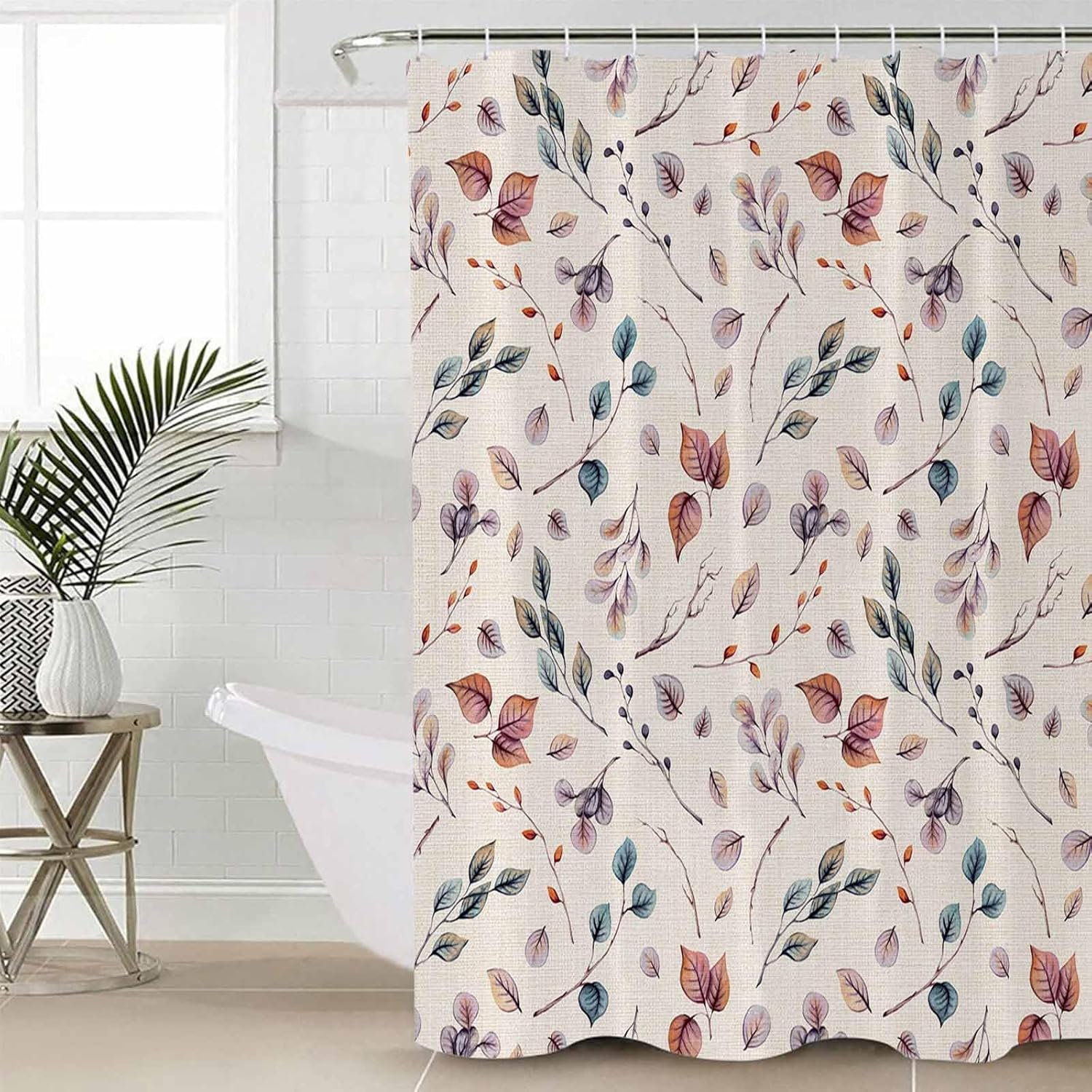 Picpeak 54x78-inch Autumn-Pattern Waterproof Shower Curtain Set with 12 Hooks