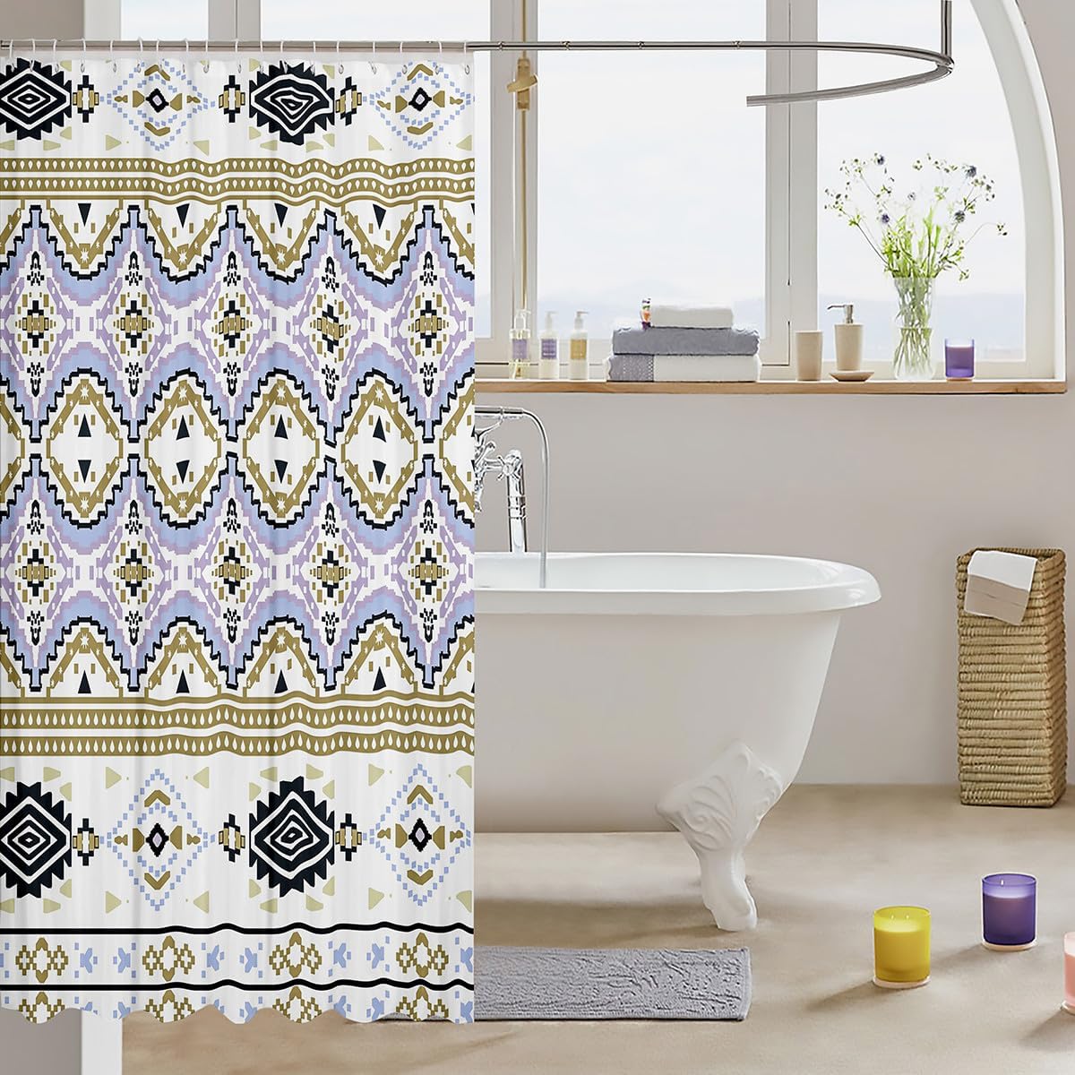 Feelyou Kids Purple Southwestern Geometric Bath Curtain Set - Tribal Exotic Style