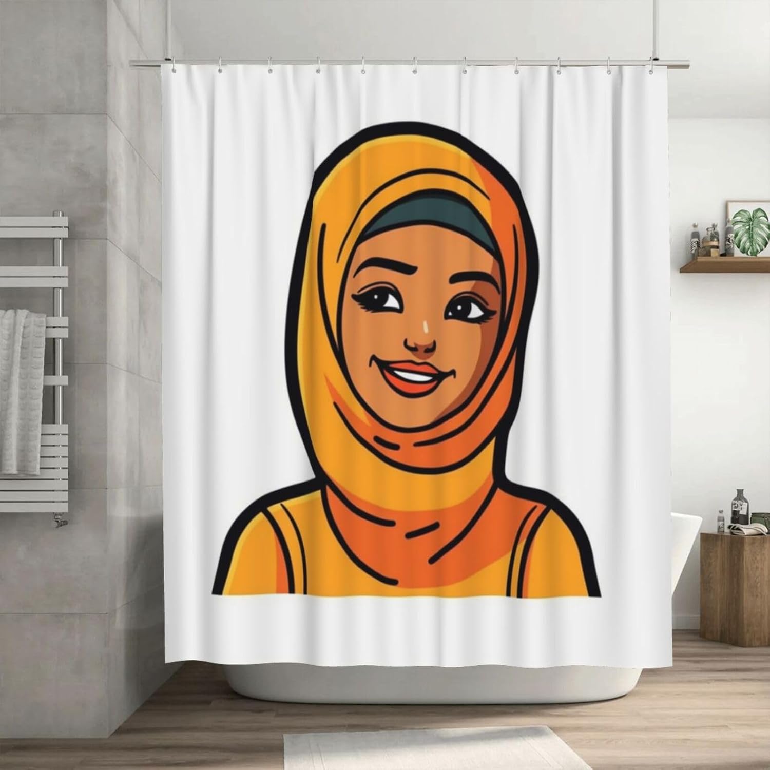 Daily Bohposes - Minimalistic fun cartoon girl shower curtain with 12 Hooks