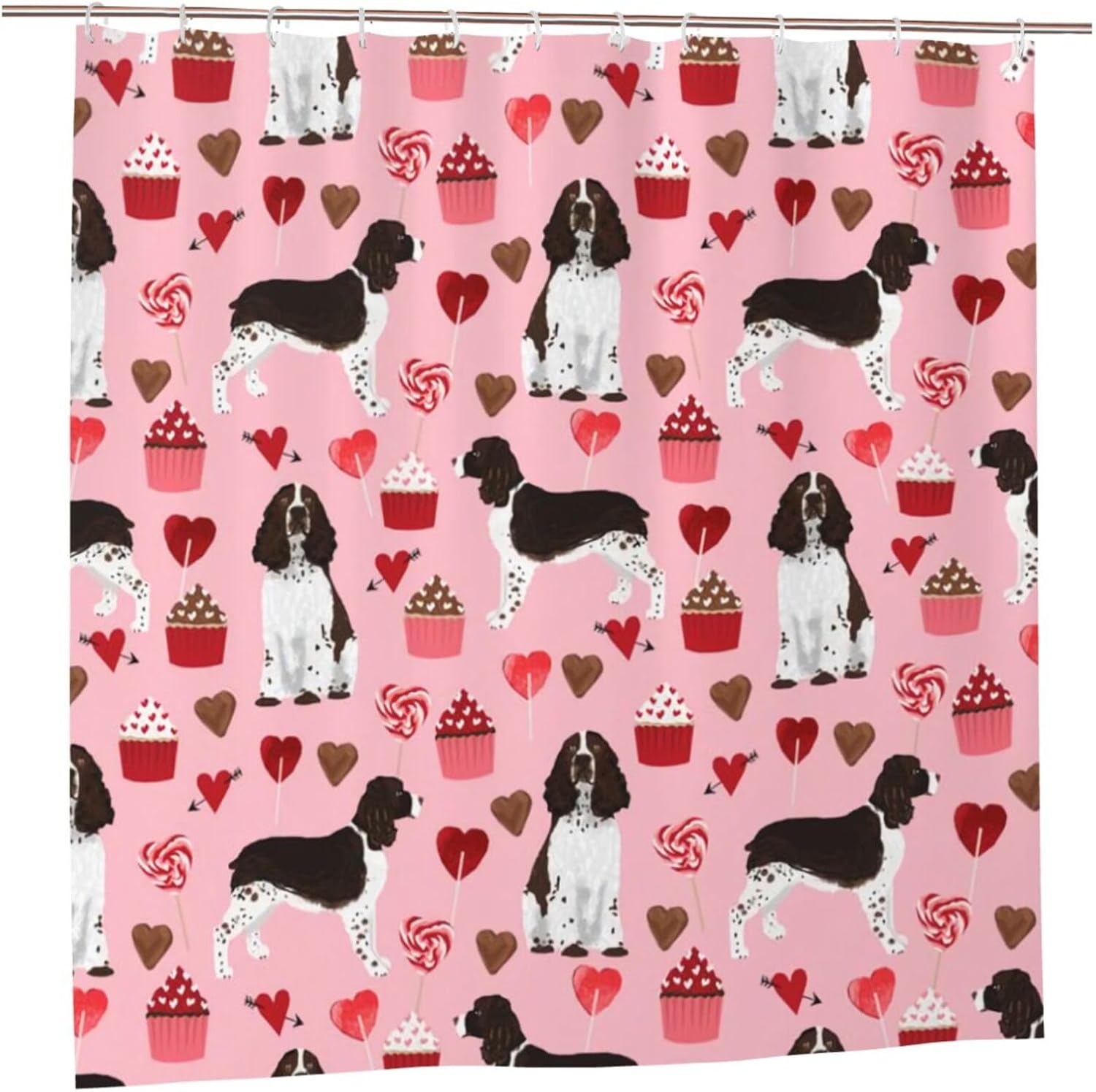 Perfect bath curtains for kids Cute Springer Spaniel Hearts 72x72 inch waterproof