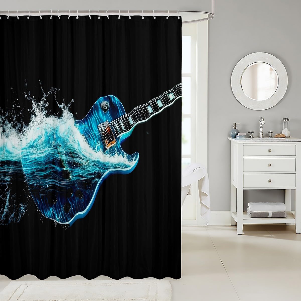Cool Guitar Bass Bath Curtain 72-inch x 78-inch