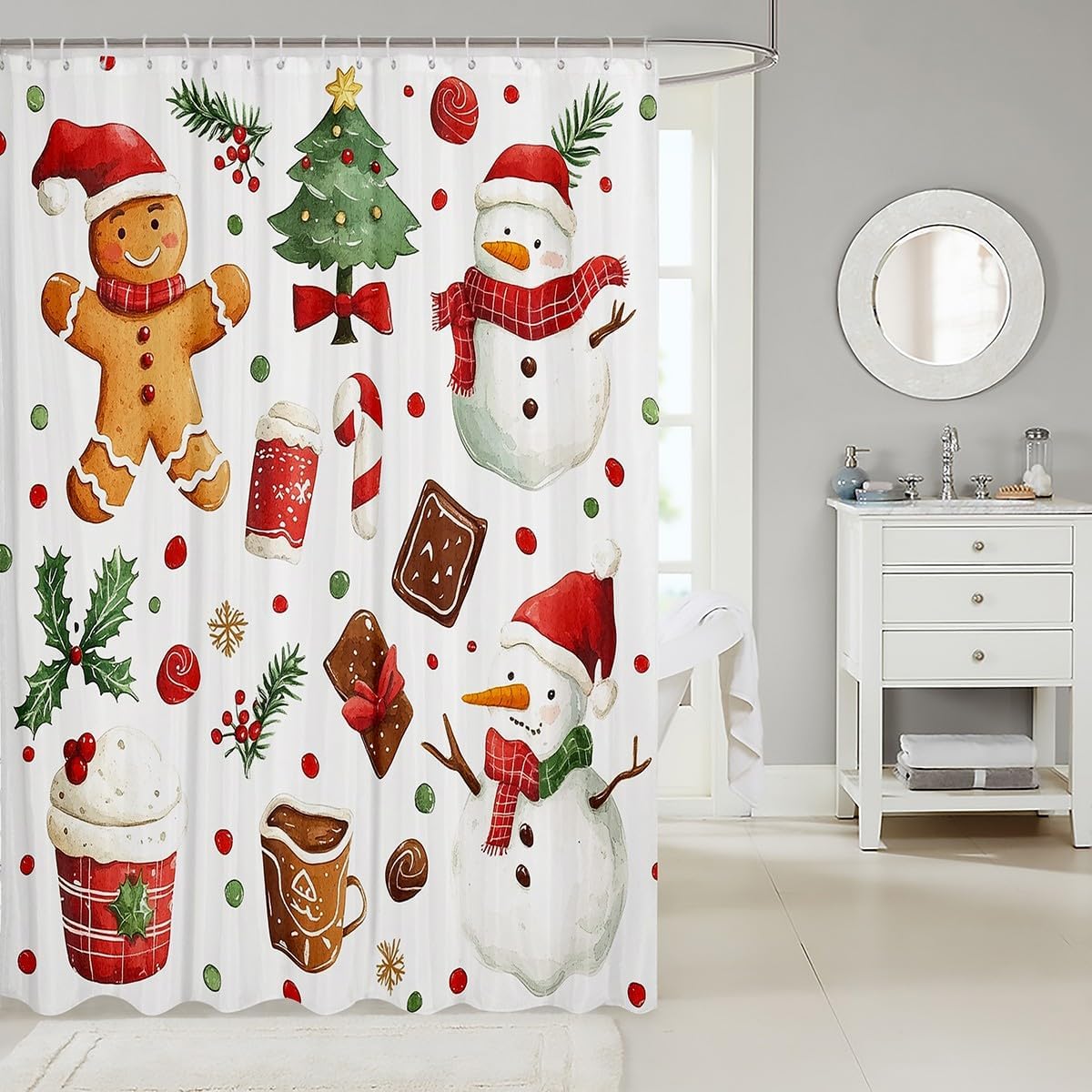 Castles Gingerbread Man Waterproof Bath Shower Curtain Set