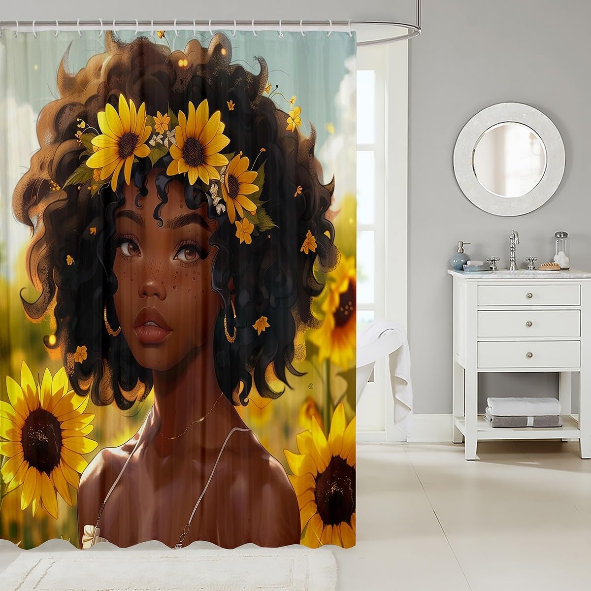 Feelyou African American Black Girl Shower Curtain