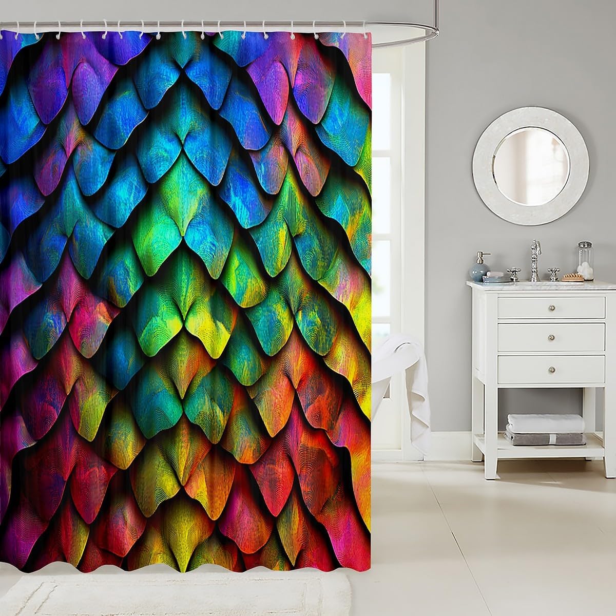 Erosebridal Mermaid Scales Shower Curtain Set