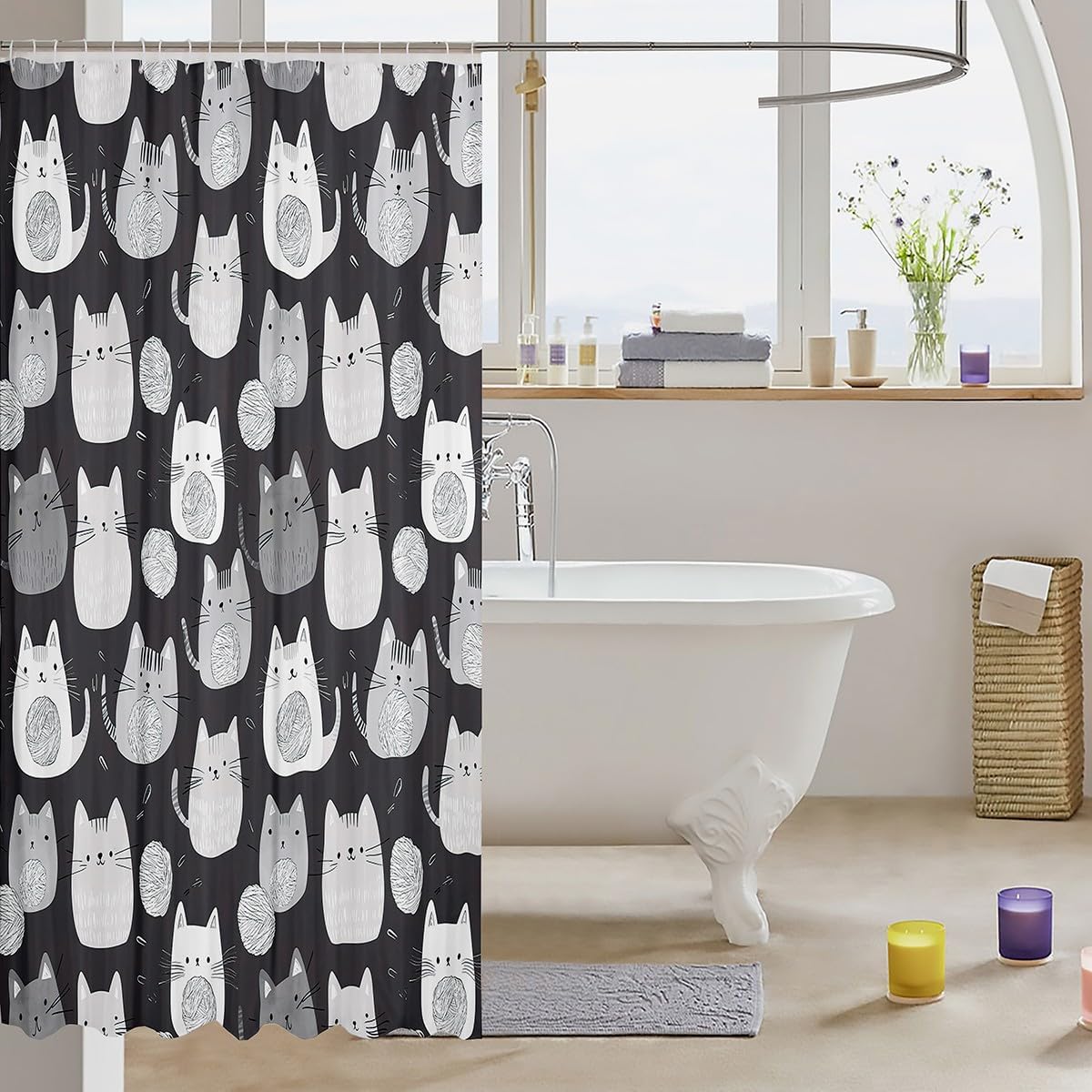 Feelyou Kawaii Cat 72x72 Shower Curtain Set