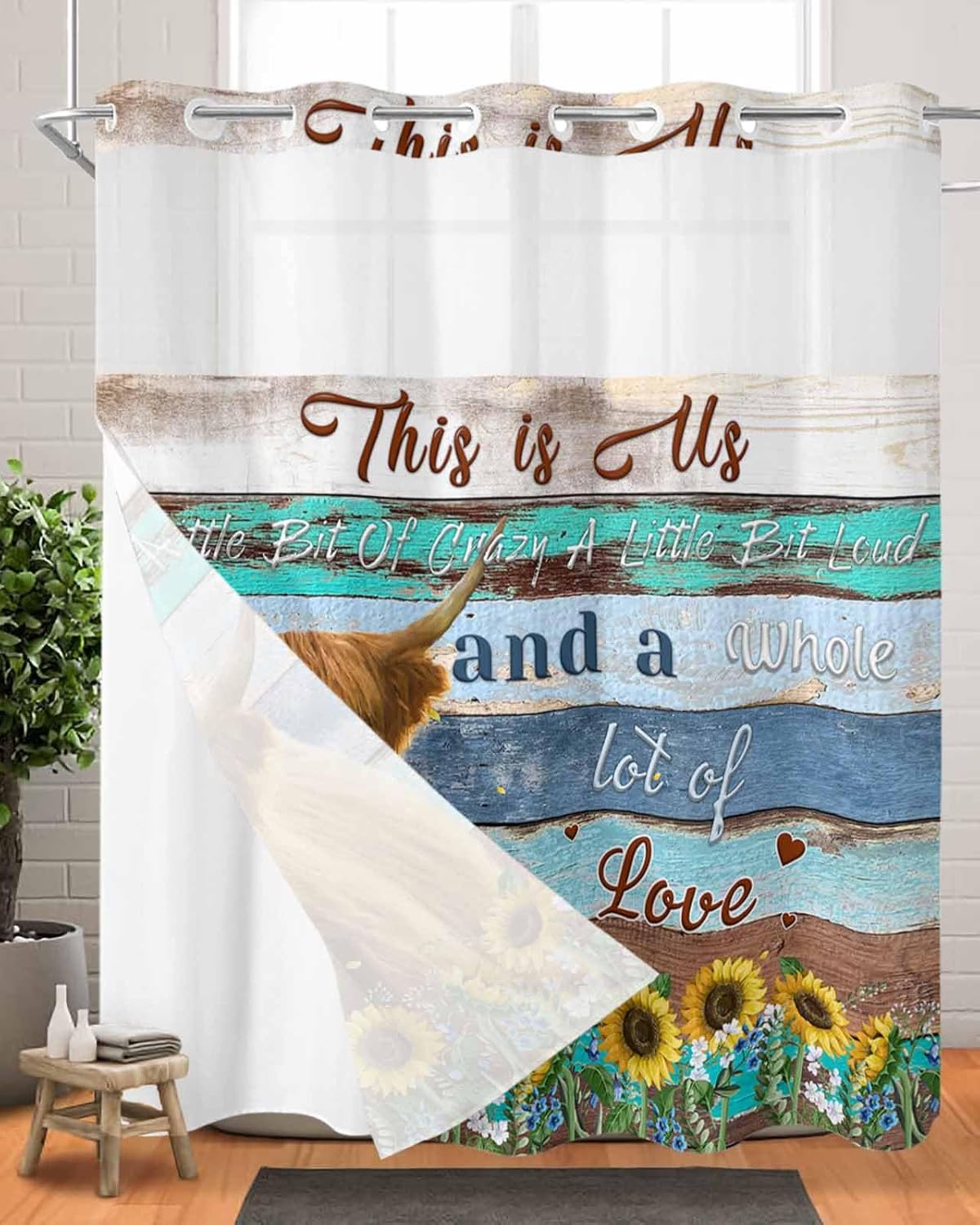 Stylish Farmhouse Shower Curtain Rustic 72x78 Water Resistant No Hook
