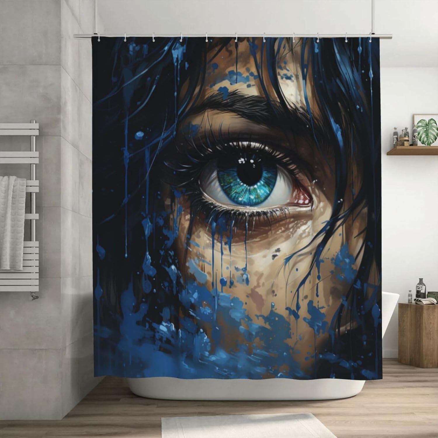 Blue Eye Bath Shower Curtain Set - Abstract Hippie Design