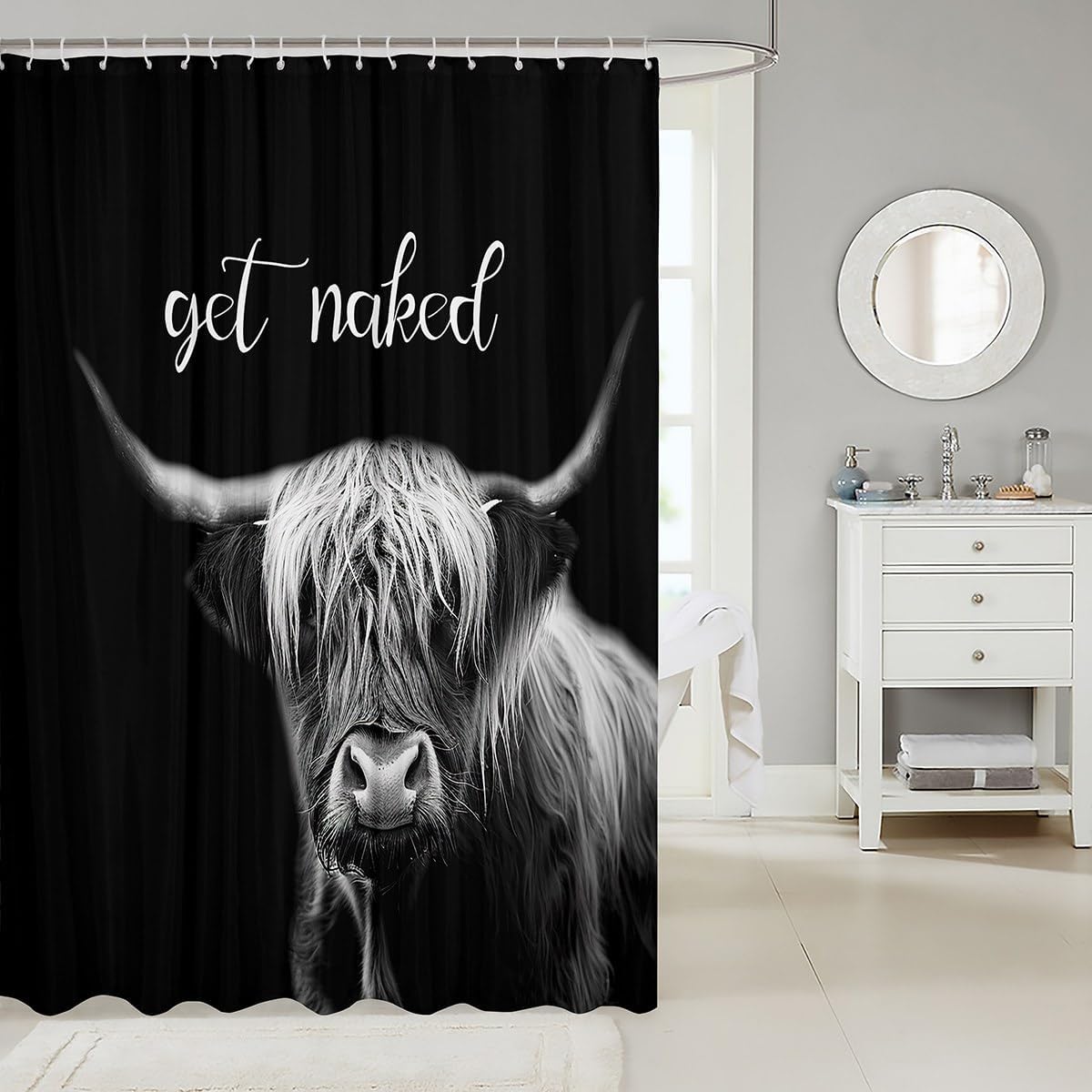 Cute Highland Cow Bath Curtain Unique Bathroom Decor