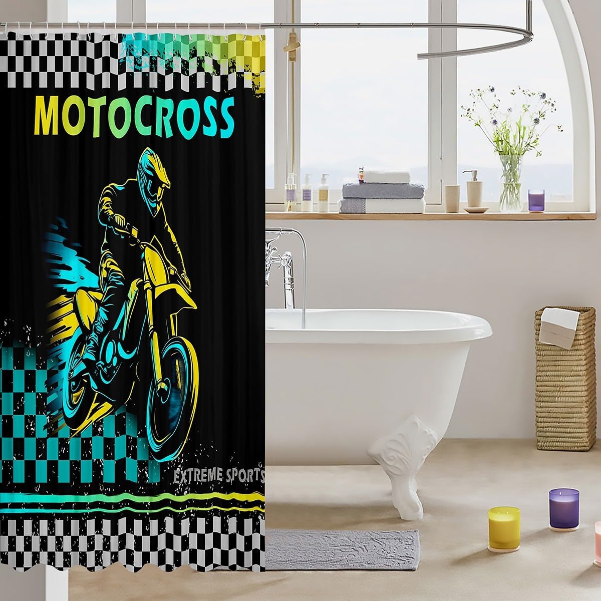 Racing Motorcycle Shower Curtain 72x78