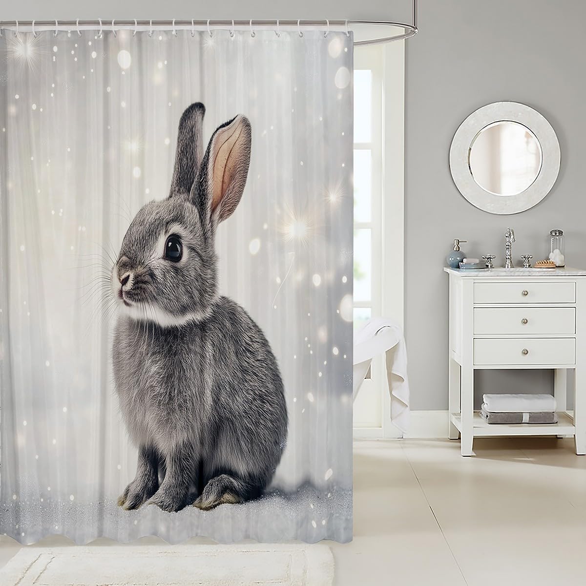 jejeloiu 72x78 inch shower curtain with bunny design for children