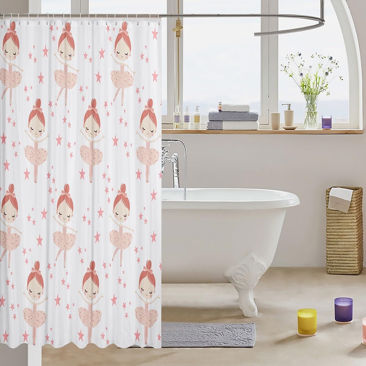 Ballerina 72x72 Showers Curtain Set for Kids Durable Waterproof and Stylish Design