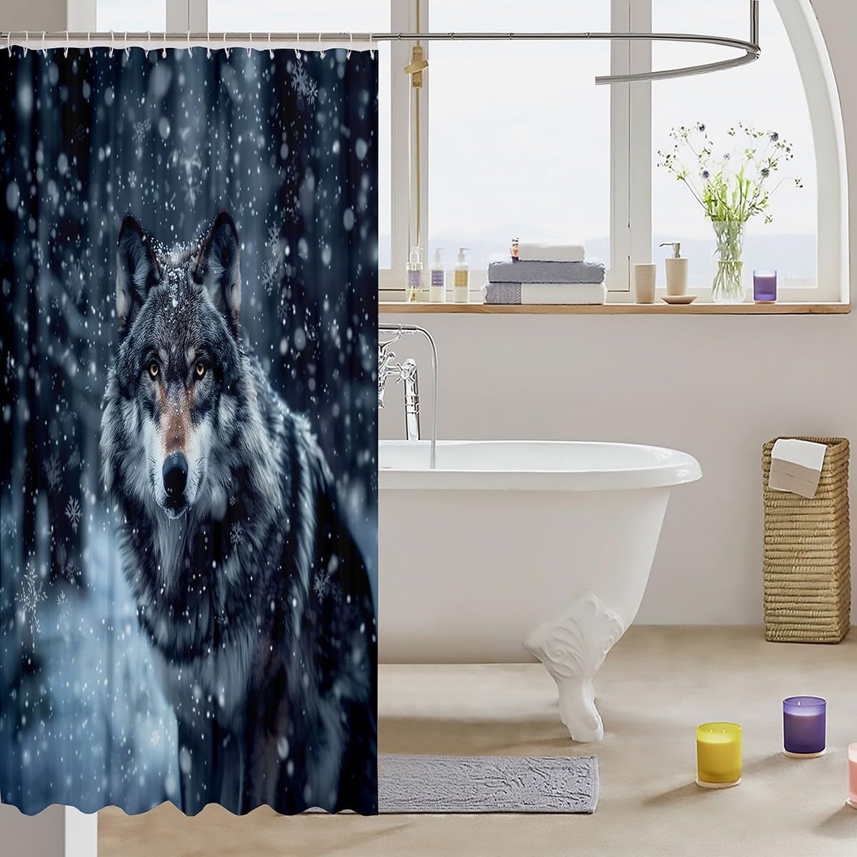 Wild Wolf Shower Curtain Set 72x72 Waterproof 3D Jungle Design for Kids