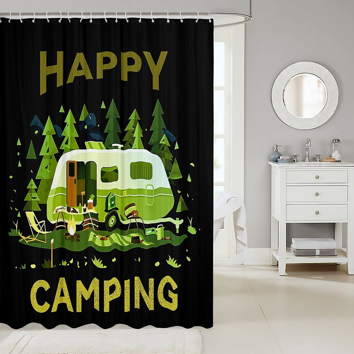 Jejeloiu Cartoon Camping Car Bath Curtain Set 72x84