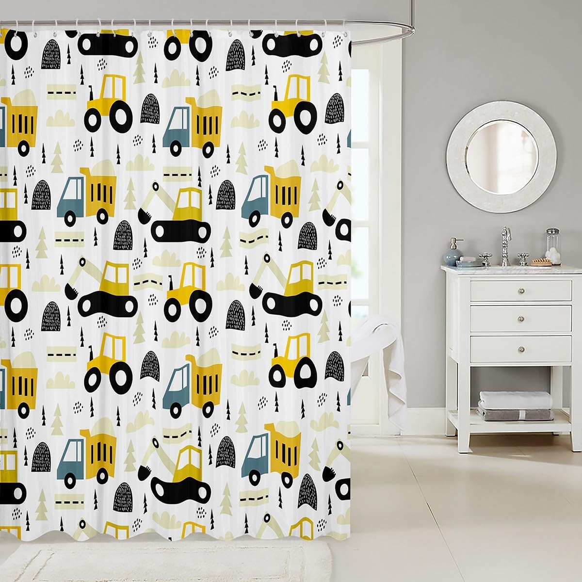 Feelyou Excavator Car Shower Curtain Fun Bath Experience