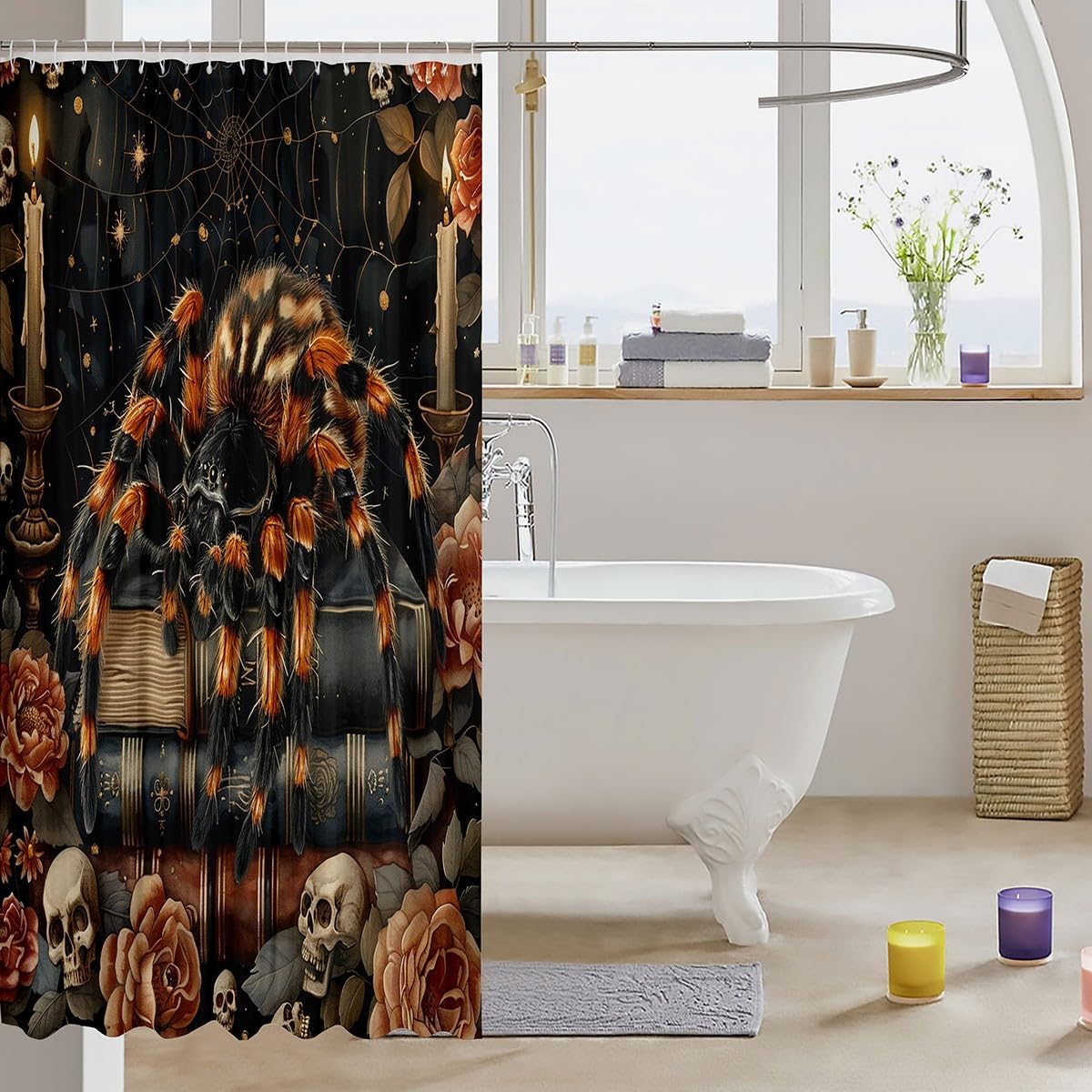 3D Spider Skull Shower Curtain Set 72x72