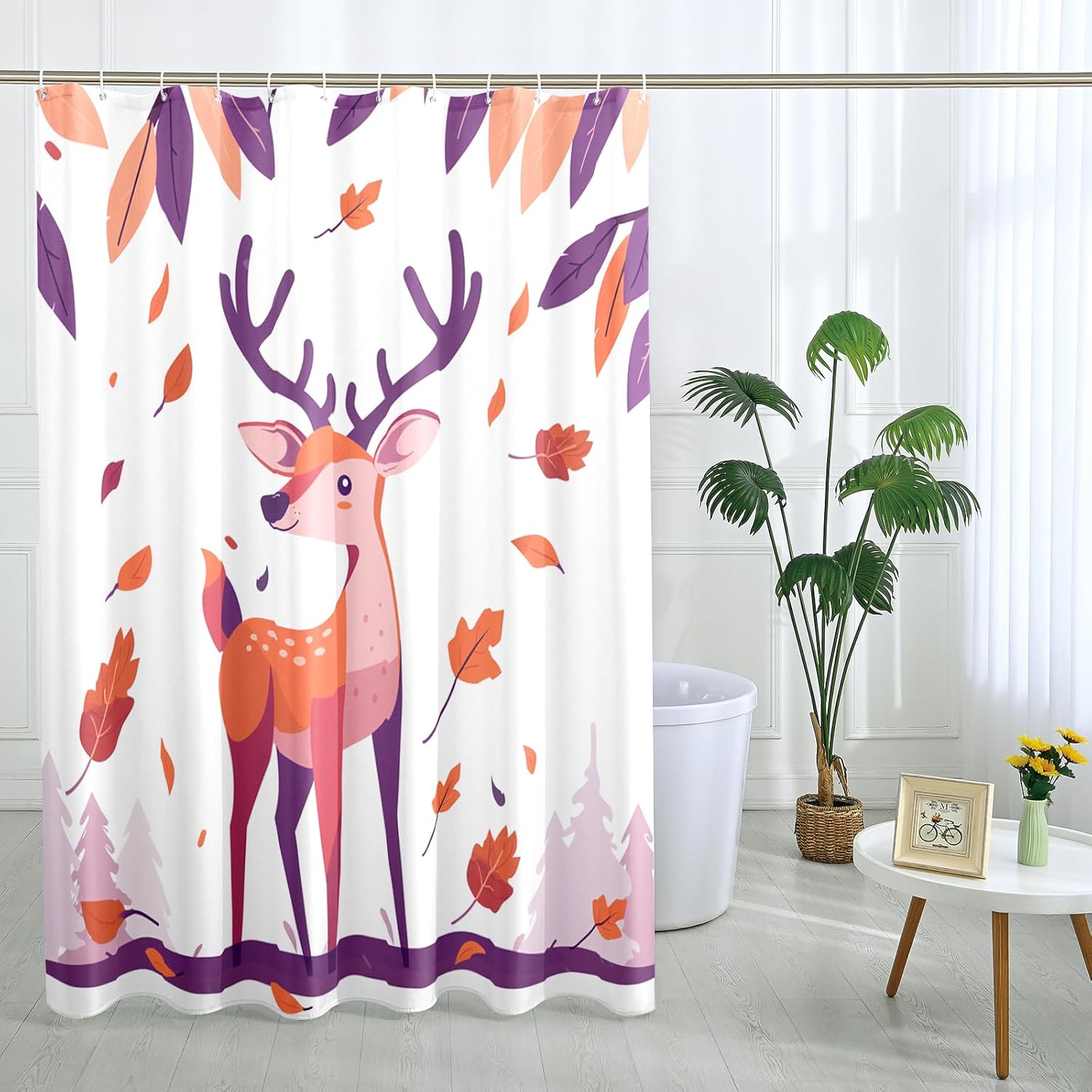 Fall Kawaii Deer shower curtain for adults and kids ask friendly soft