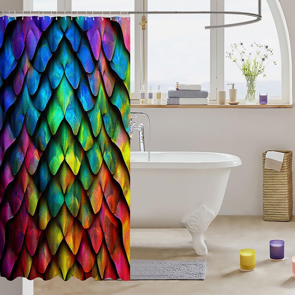 Erosebridal Mermaid Scales Shower Curtain Set
