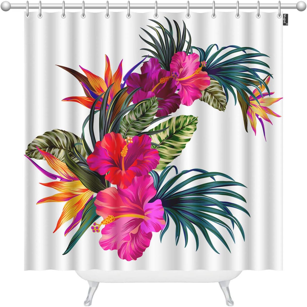 Mugod Tropical Flowers Shower Curtain Hibiscus Palm Retro Hawaiian Design 60x72 Inches