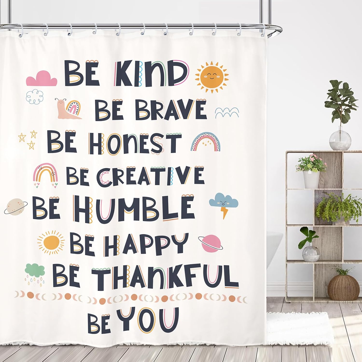 Kids Quotes Inspirational 60x72 Inch Shower Curtain Set with 12 Hooks