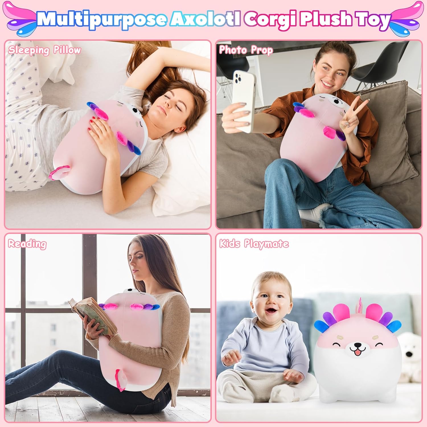 CuteAxolotl Shiba Inu Plush Pillow Kawaii Stuffed Animal Gift for Kids Adults
