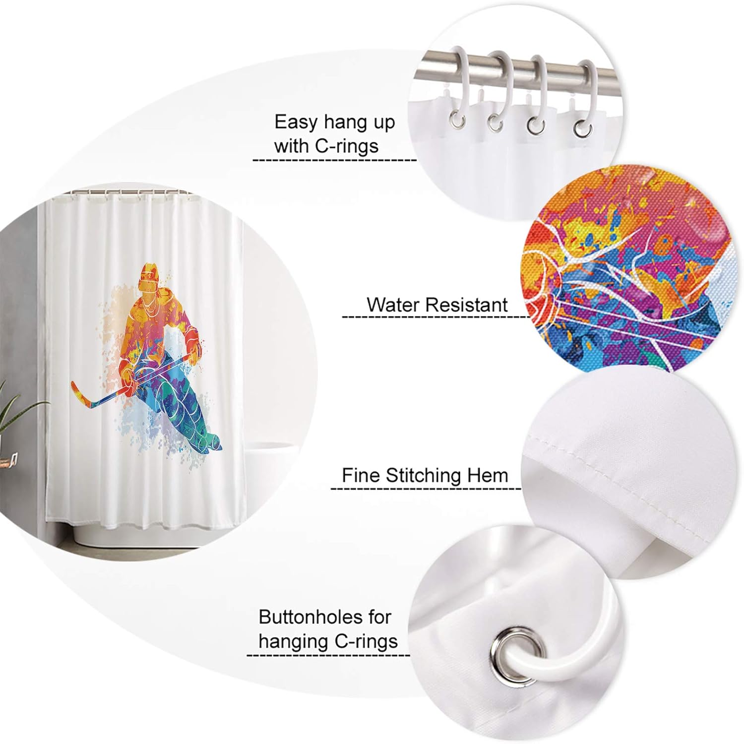 78 Watercolor Eco-Friendly Shower Curtain with Hooks