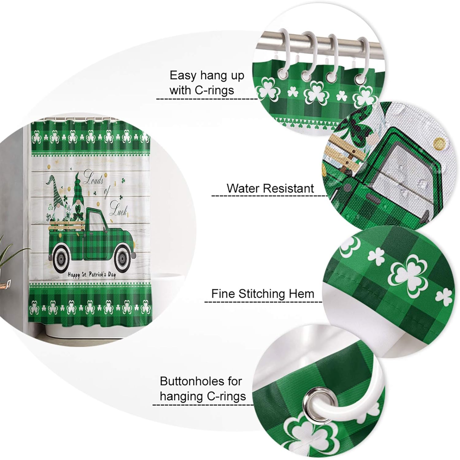 St Patricks Day Waterproof Shower Curtain for Bath 72x84 inches