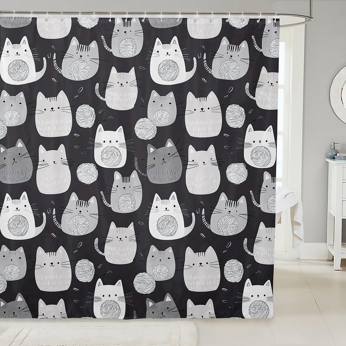 Feelyou Kawaii Cat 72x72 Shower Curtain Set