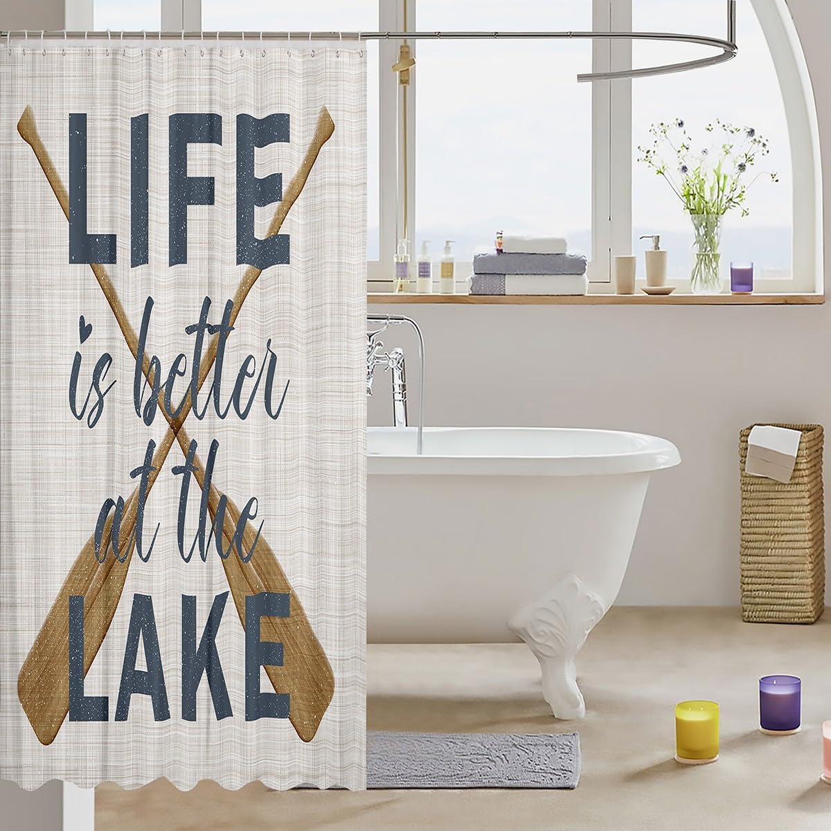 Lake Life Shower Curtain Kids Bath Set with 12 Hooks
