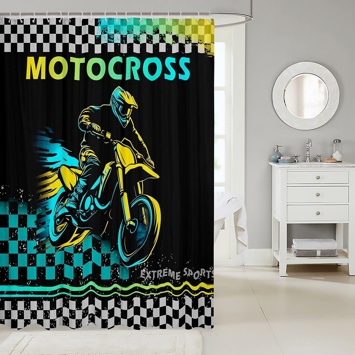 Racing Motorcycle Shower Curtain 72x78