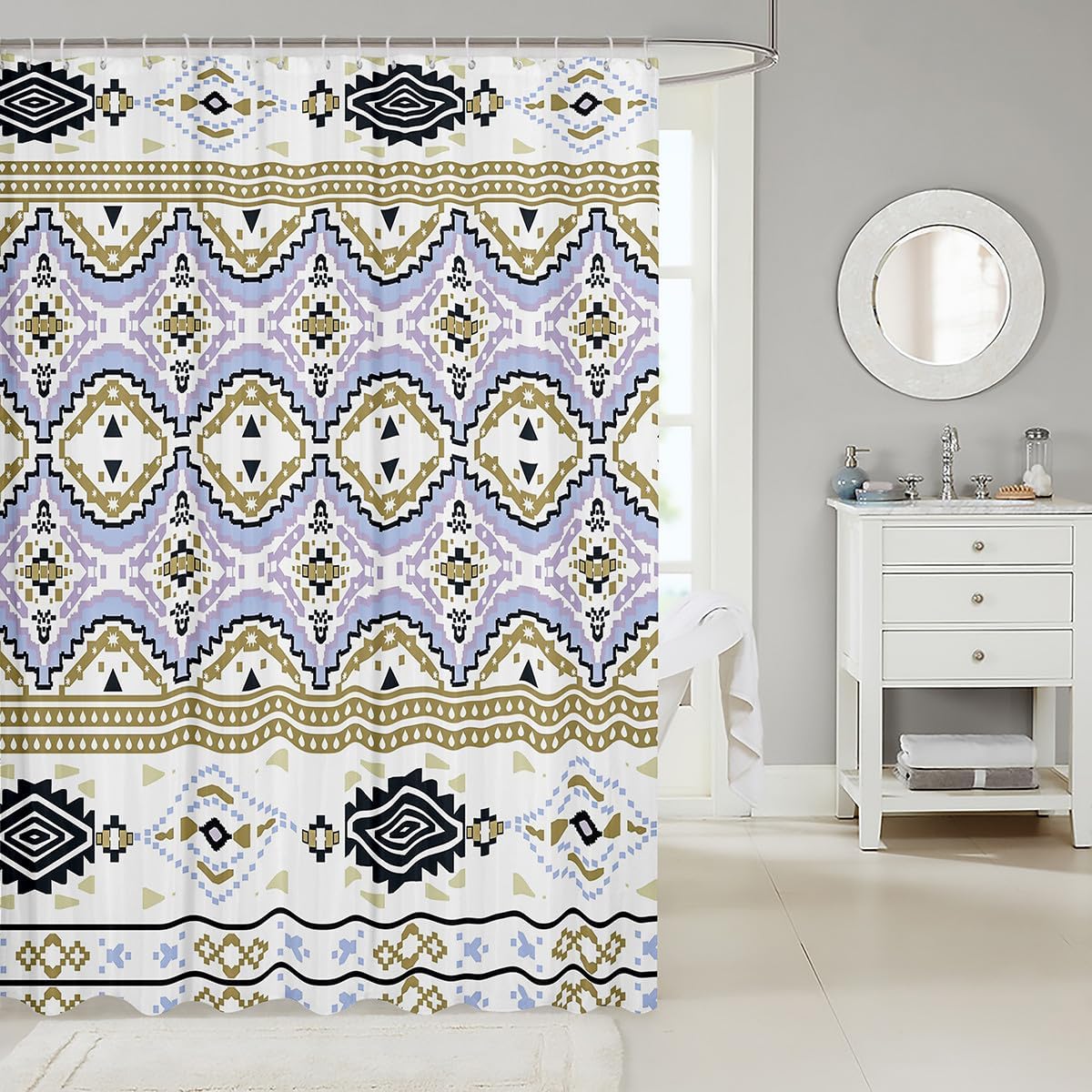 Feelyou Kids Purple Southwestern Geometric Bath Curtain Set - Tribal Exotic Style