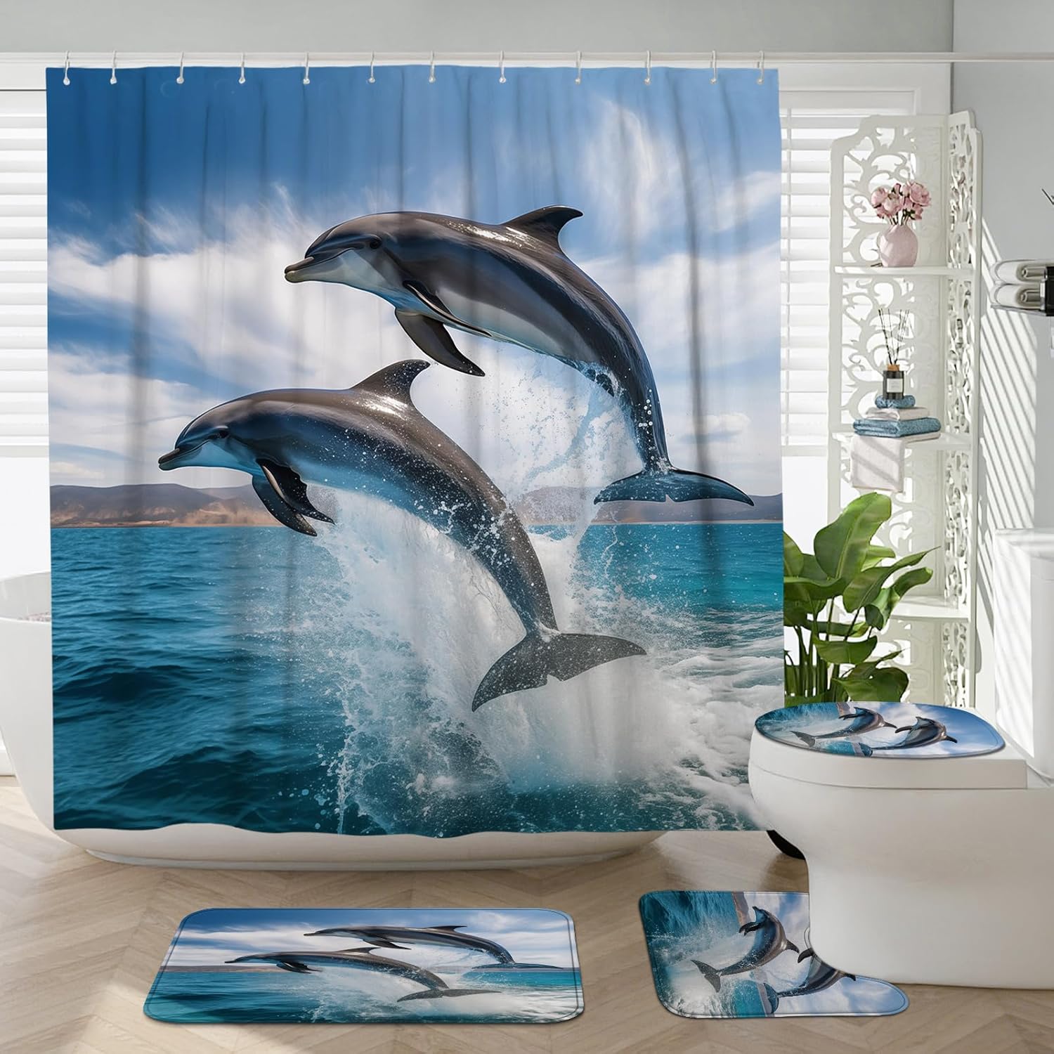 4PCS Jump Dolphin 72x72 Durable 12 Hooks Non-Slip Waterproof