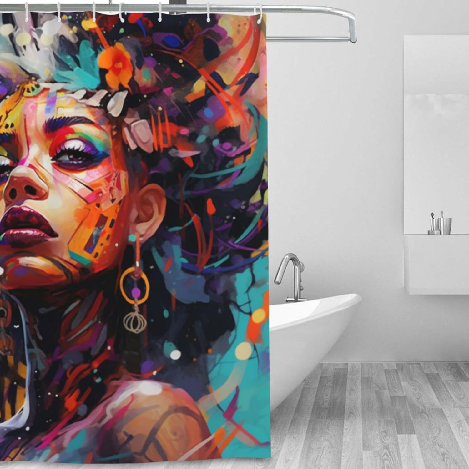 Abstract Girl Shower Curtain Set 72x72in Waterproof 12 Hooks