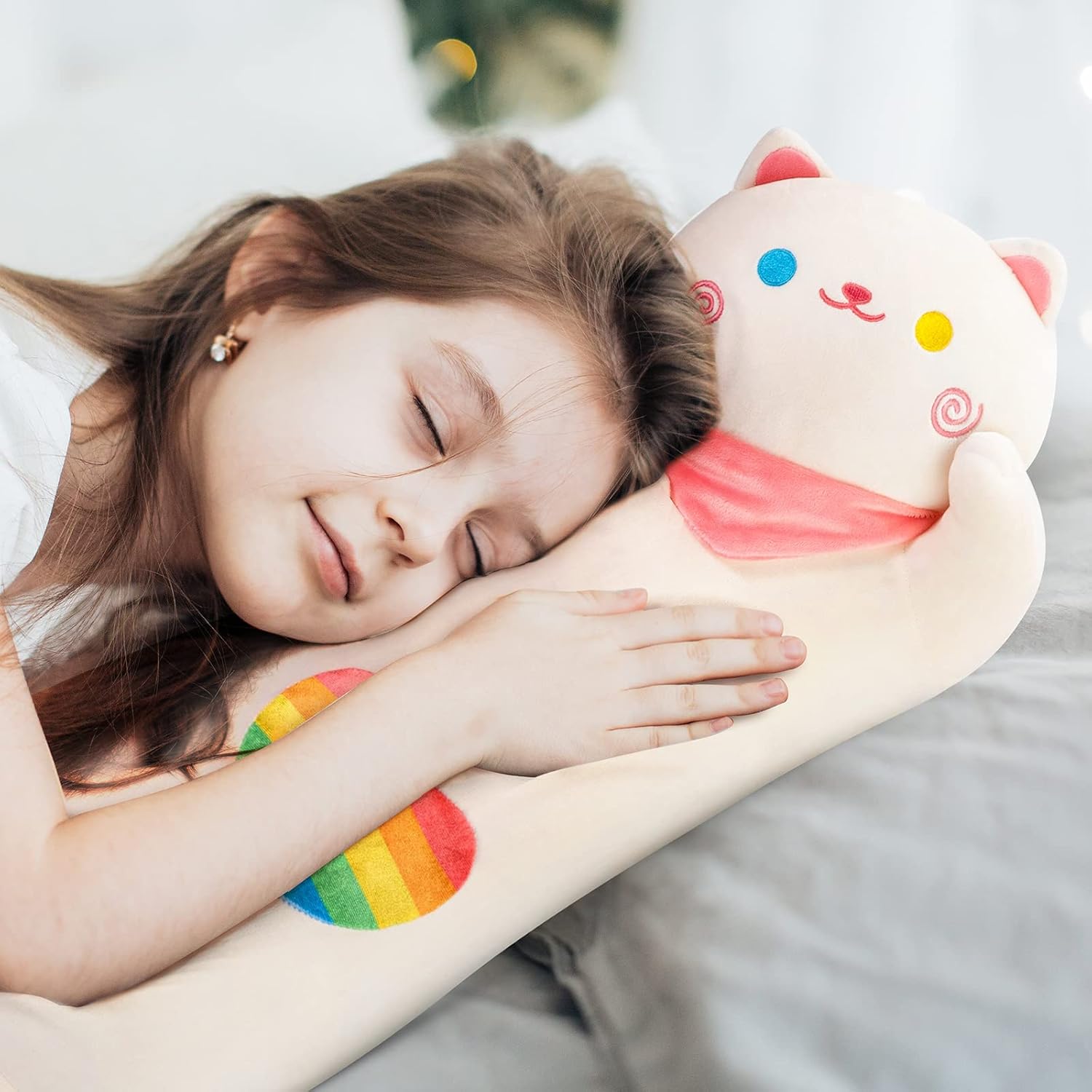 Rainbow Cat Plush Pillow Soft Ergonomic Perfect for Relaxation