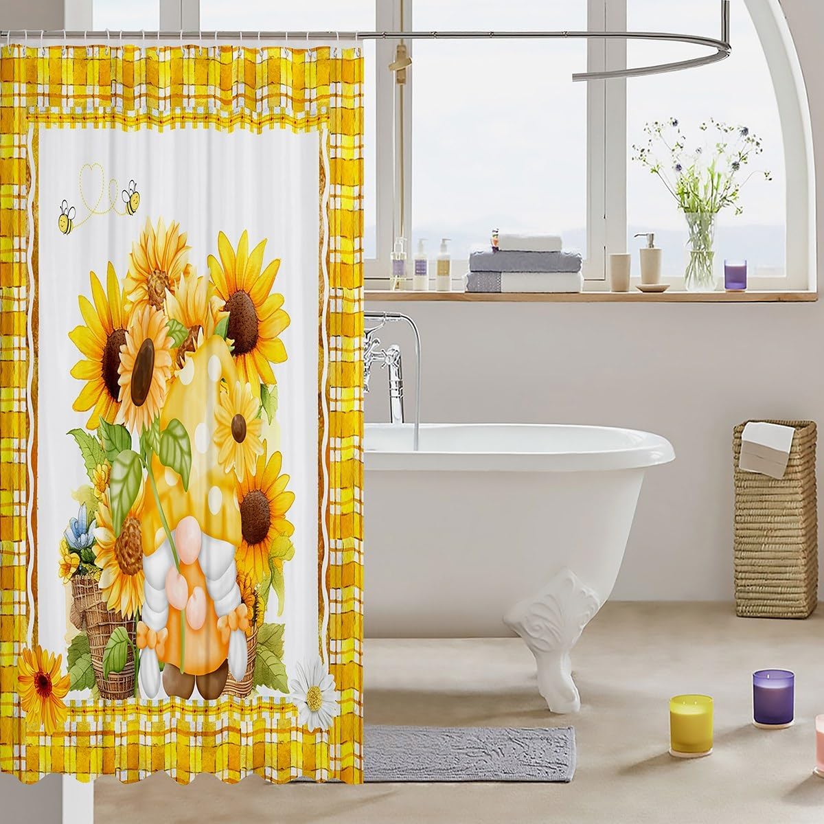 Sunflower Gnome Shower Curtain Set