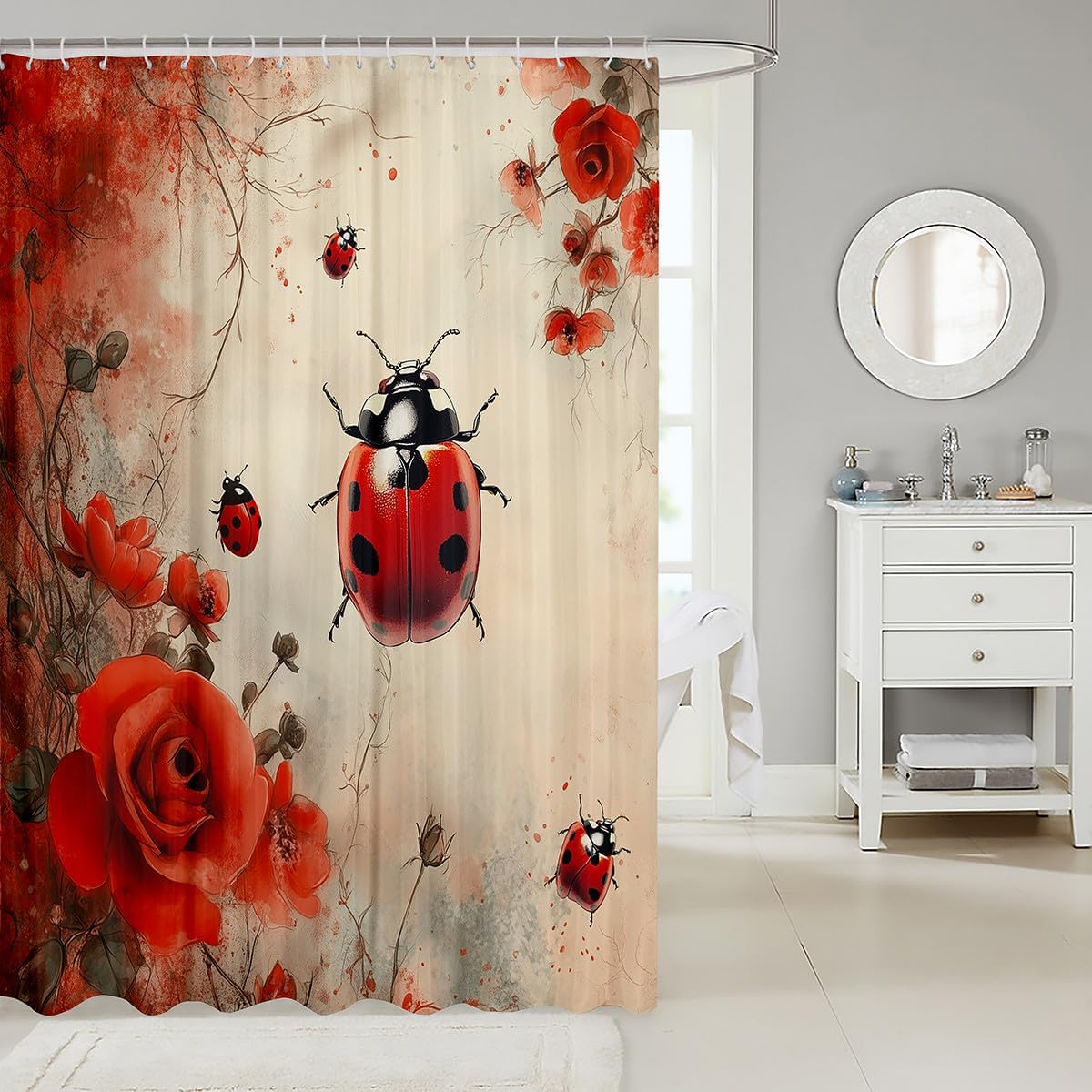 Adorable Ladybug Retrospective Bathroom Curtain Set