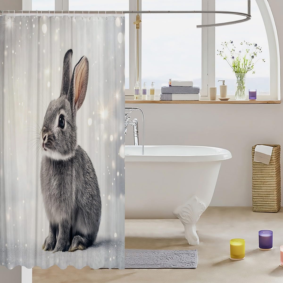 jejeloiu 72x78 inch shower curtain with bunny design for children