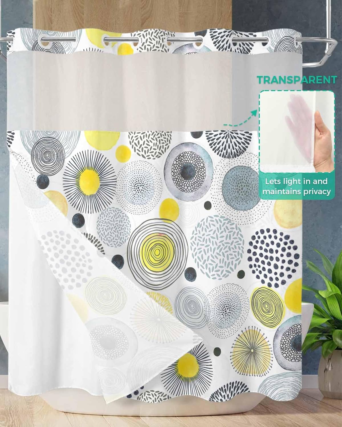 No Hook Waterproof Shower Curtain with Snap-In Liner
