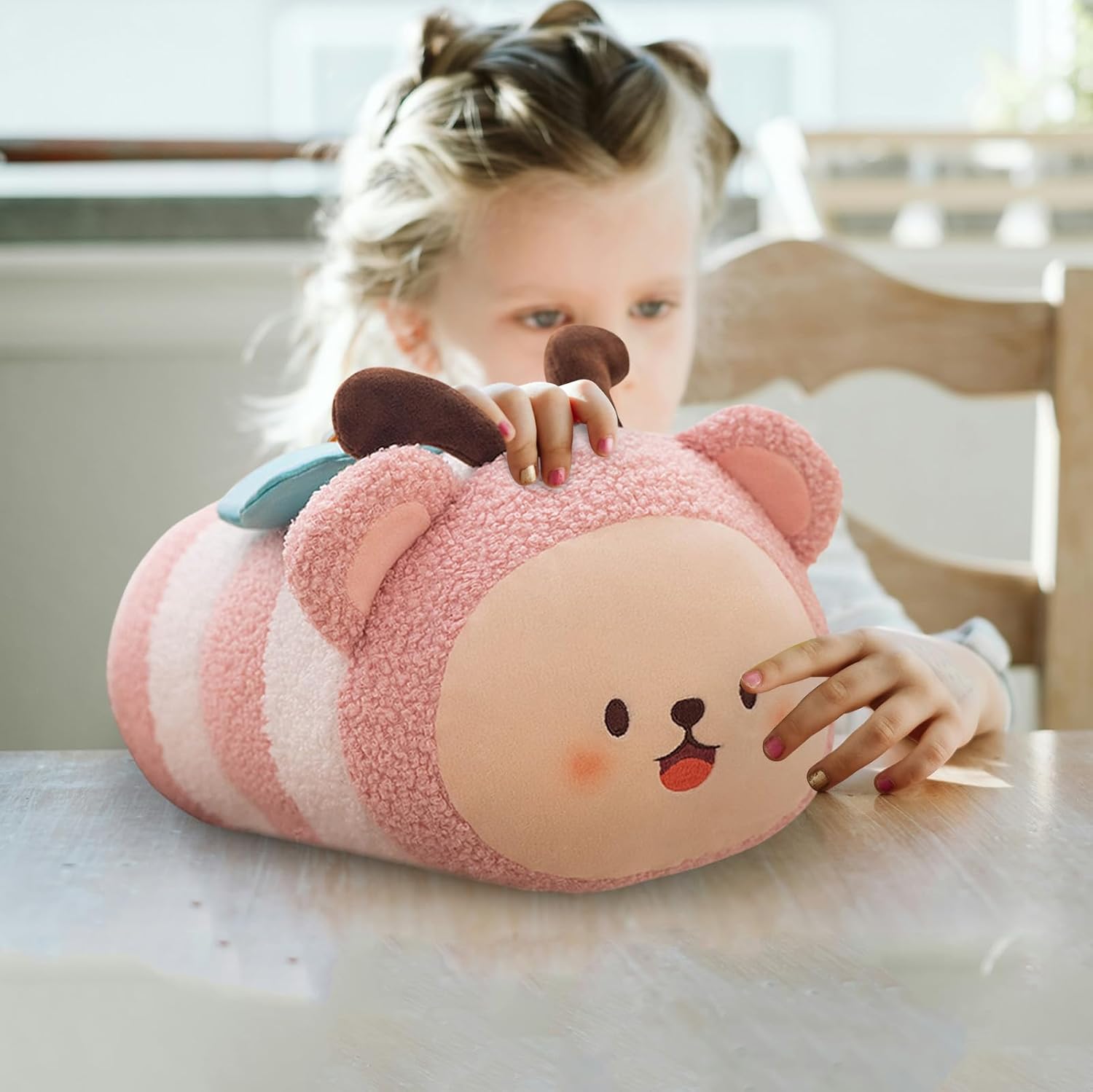 Cute Plush Pillow Kawaii Animal Toy for Kids Pink Design