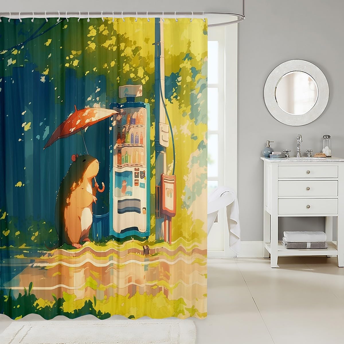 Adorable Capybara Shower Curtain for Adults Kawaii Japanese Style Waterproof