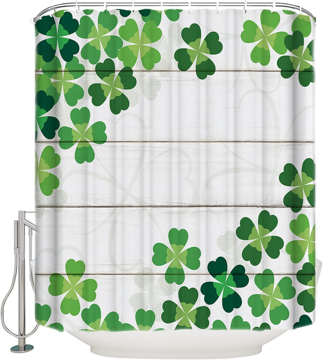St Patricks Day Green Shamrock - Waterproof shower curtain set with Straps