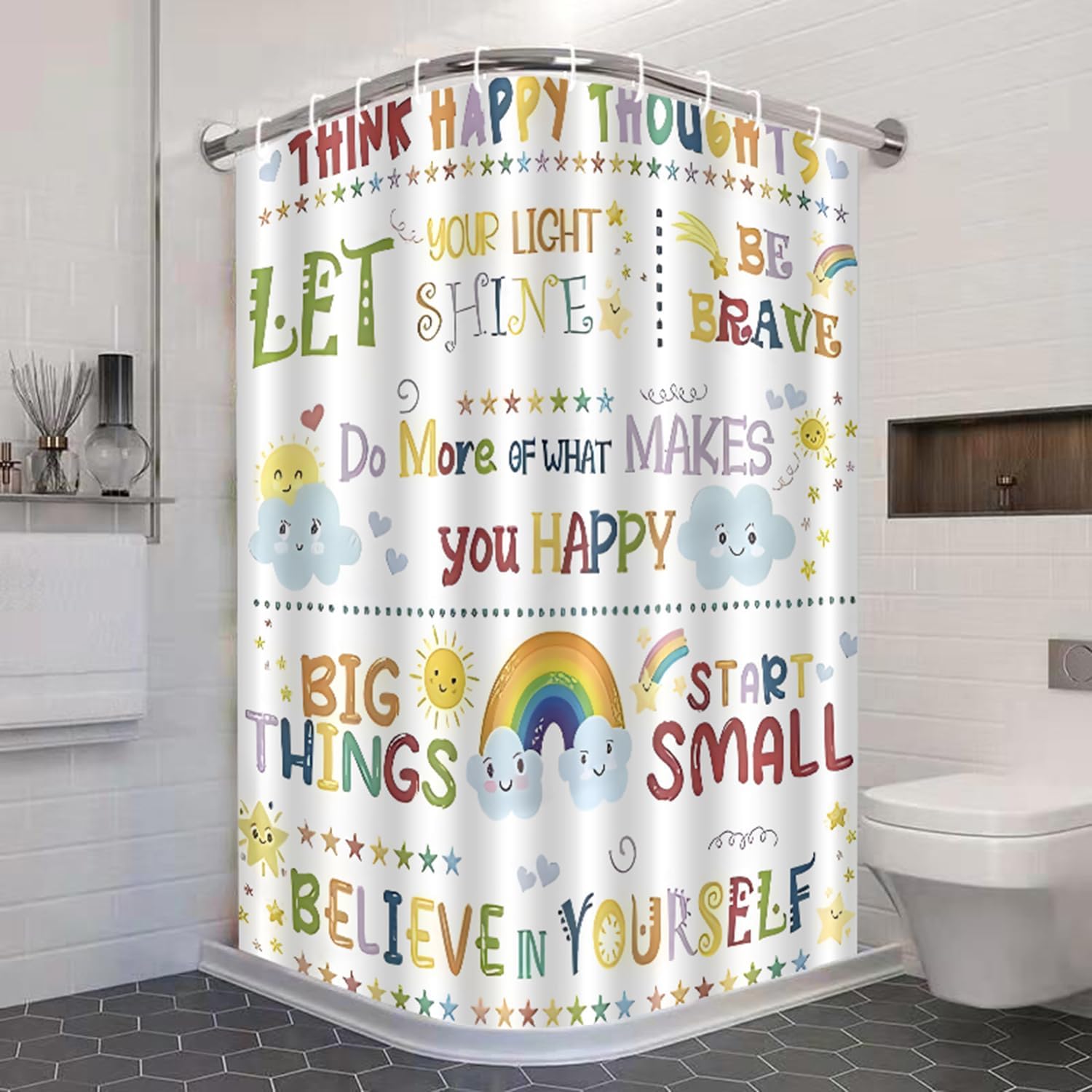 Rainbow Kids Inspirational Quotes Shower Curtain