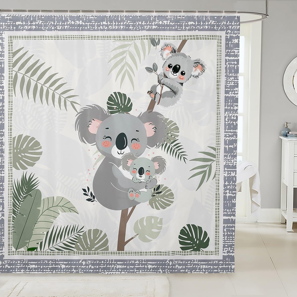 Cute Koala Kids Shower Curtains with Hooks