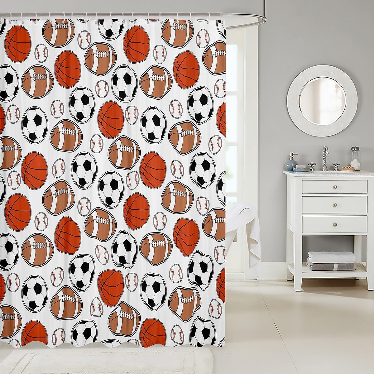 Feelyou Kids Basketball Bath Curtain 72x72 Fun Sports Themed Bathroom Accessory