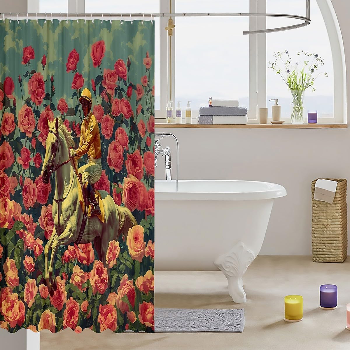 Stylish 3D Print Horse Racing Shower Curtain for Western Kids