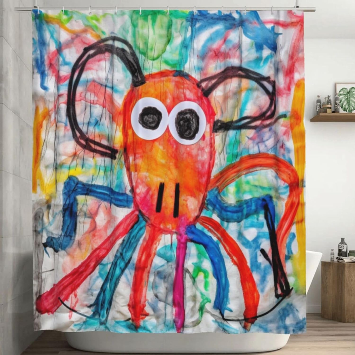 Abstract Octopus Shower Curtain Set with 12 Hooks 72x72in