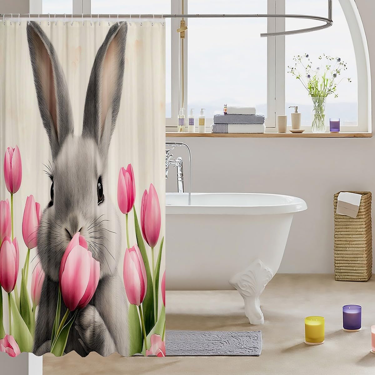 Cheerful Kids Bathroom Shower Curtain Happy Easter Day