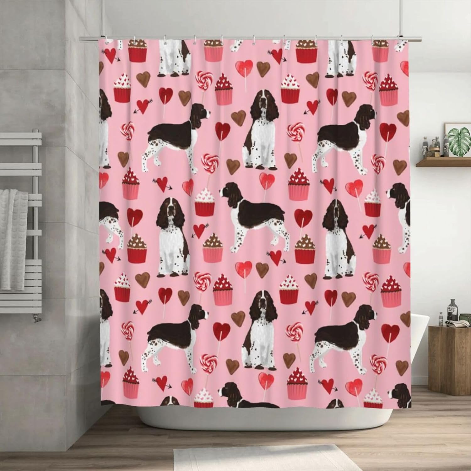 Perfect bath curtains for kids Cute Springer Spaniel Hearts 72x72 inch waterproof