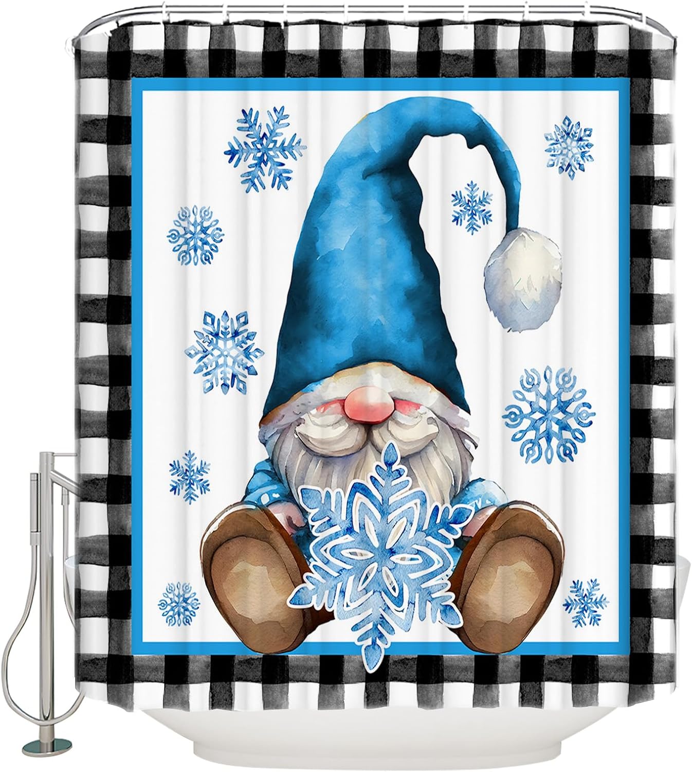 Gnome Snowflake Waterproof Shower Curtain