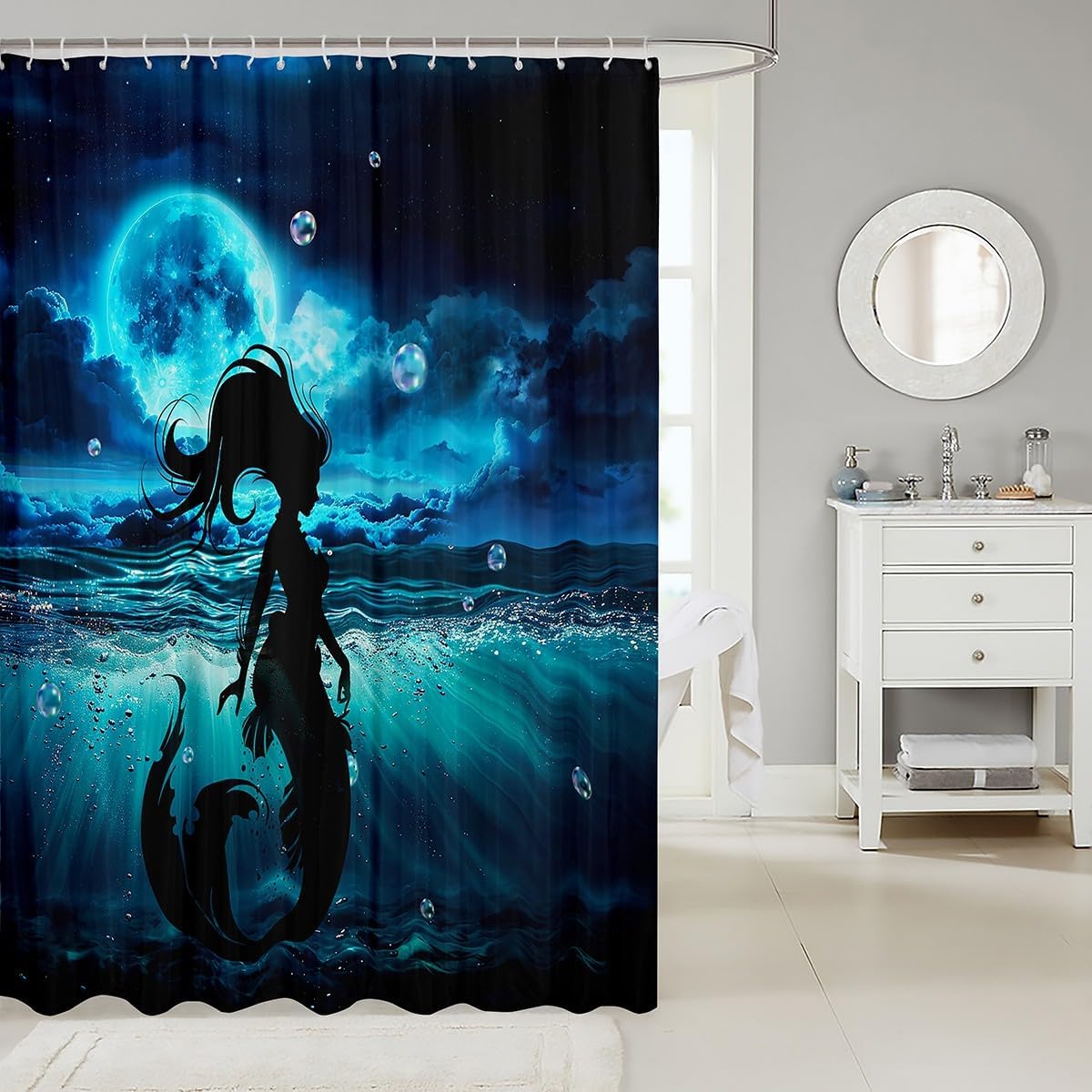 romatic fairy moon galaxy shower curtain set